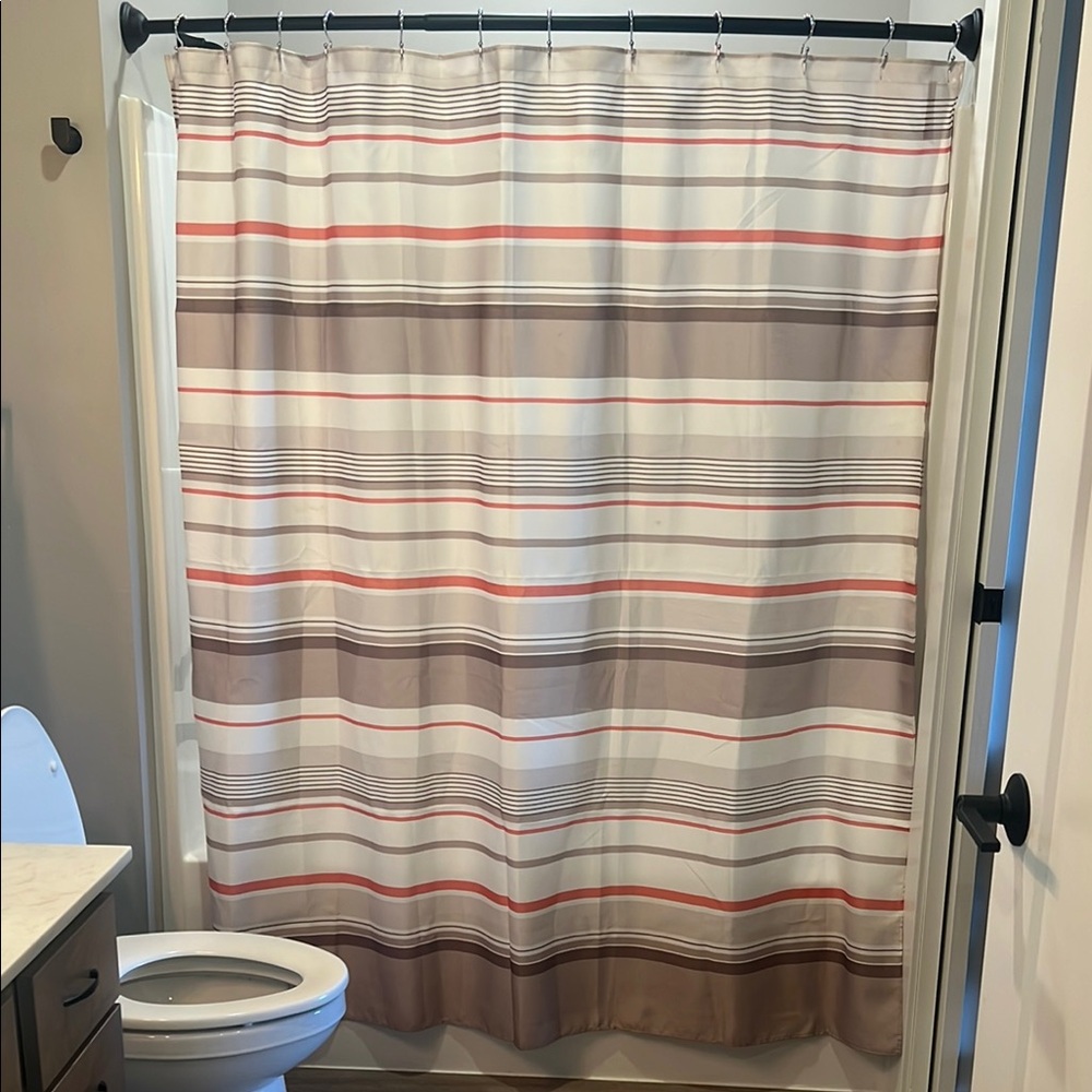 Striped Tan and Pink Shower Curtain